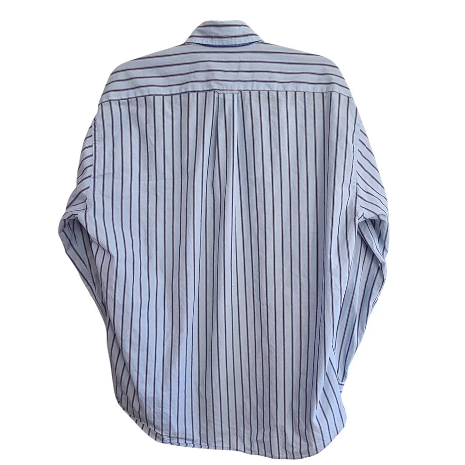 Camisa Faconnable Con Botones Para Hombre M Azul Crema Rayas 100% Algodón Hecha en EE. UU. Foto 3 de 4