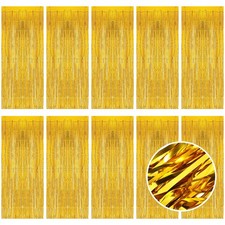 10 Pack 3.2x6.6 ft Gold Foil Fringe Curtain Tinsel Streamer Party Backdrop