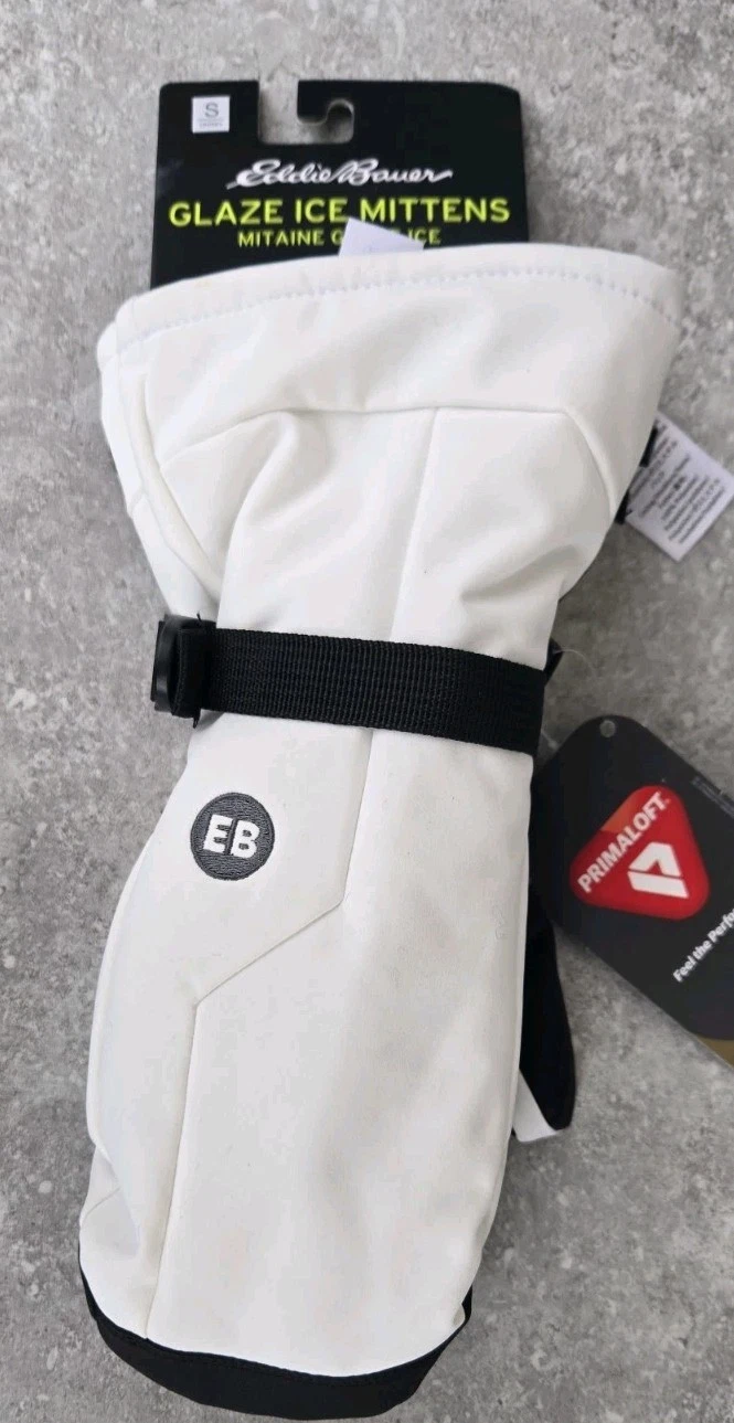 New Eddie Bauer Glaze Ice Mittens White Black Ski Cold Weather Gloves Small $85