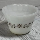 Vintage Pyrex Milk Glass Custard Bowl Brown Floral Daisy Pattern 3.5”