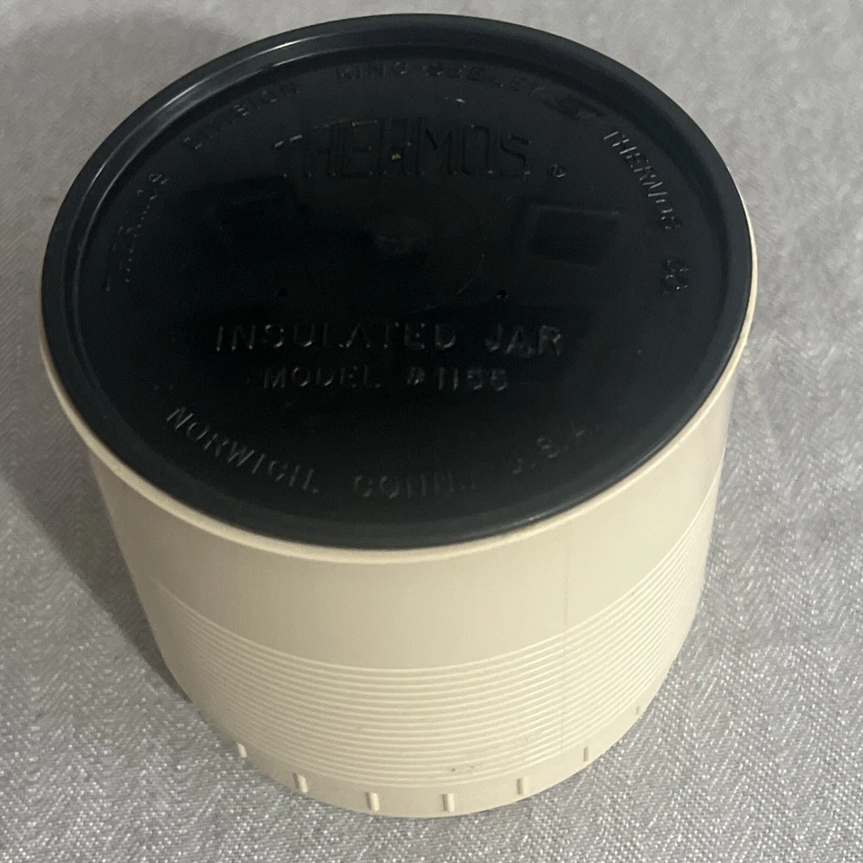 Tarro aislante vintage Thermos King-Seeley 8 oz sopa de comida azul/beige modelo 1155/3 Foto 3 de 4
