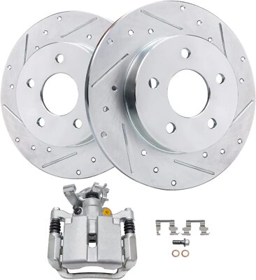 270mm Rear Drilled Rotors + Left Brake Caliper for Cobalt Malibu HHR G6 G5 Aura