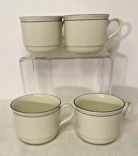 Vintage Lenox Blue Pinstripes Chinastone Coffee Mugs/Cups ~ Set Of Four (4)