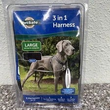 3-in-1 Harness with Control Leash ~Black~ LARGE -Girth Adjusts from 29.5"- 42.5"