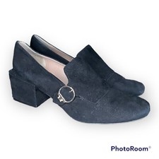 Tory Burch Tess Suede Block Heel Leather Sole Loafer Shoes Black Women s Size 8M