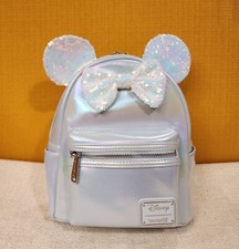 Loungefly Disney Minnie Mouse Ears Bow Blue Iridescent Sequin Mini Backpack NEW