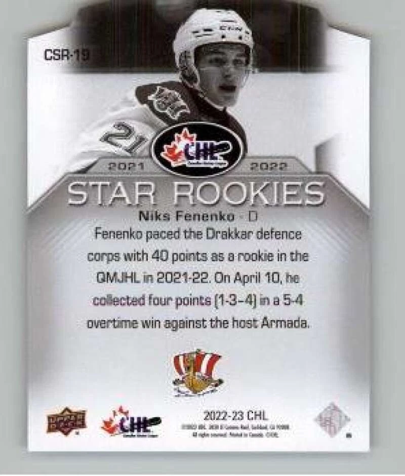 2022-23 Upper Deck CHL 2021-22 Star Rookies #CSR-19 Niks Fenenko RC Rookie - Image 2 of 2