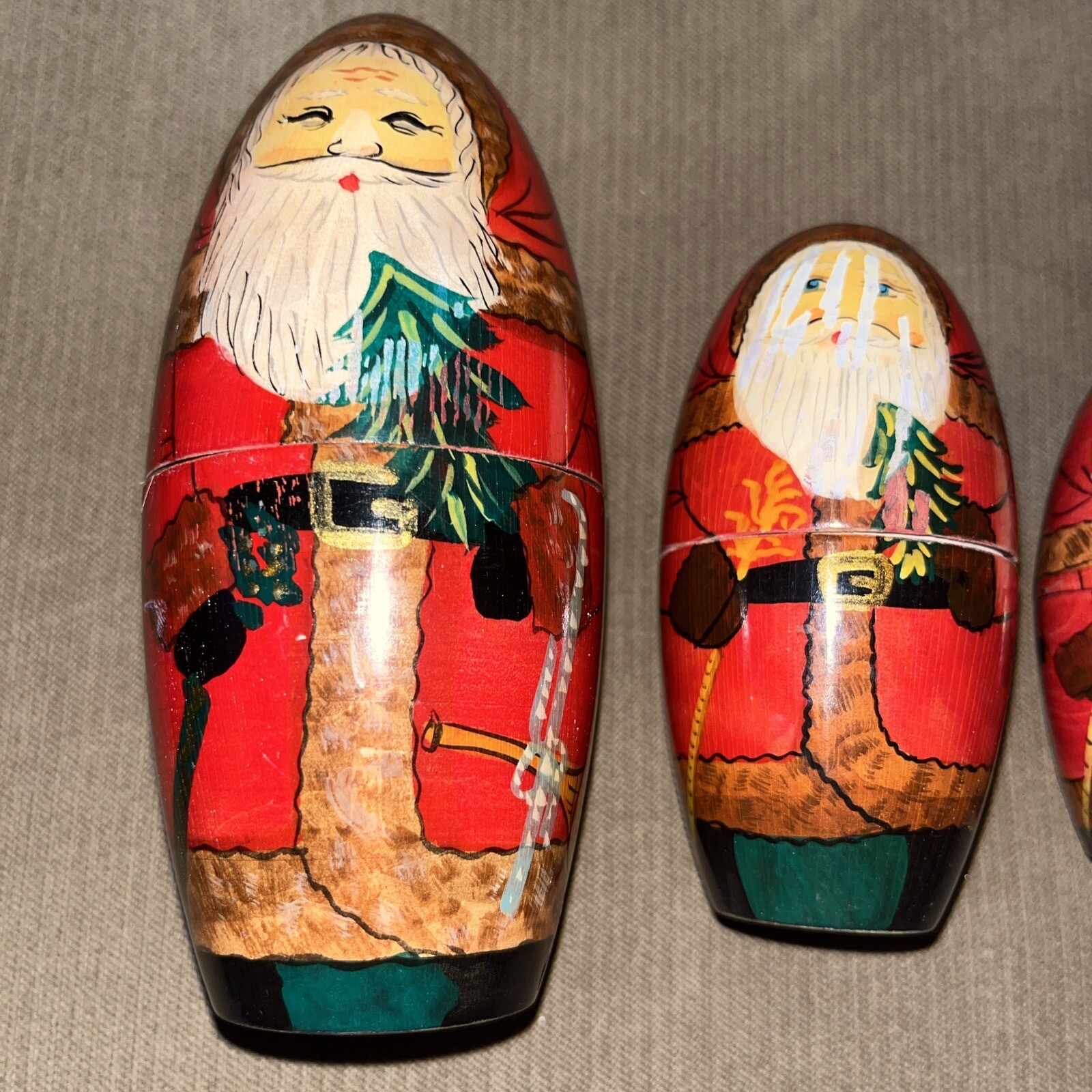 Vintage Wooden Santa Claus Nesting Dolls Christmas Decorations eBay
