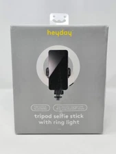 heyday Tripod Selfie Stick w 6" LED Ring Light, 3 Color Modes & Bluetooth Remote