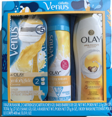 Gillette Venus 1 Razor, 2 Cartridges, Shave Gel & Body Wash Bundle Set