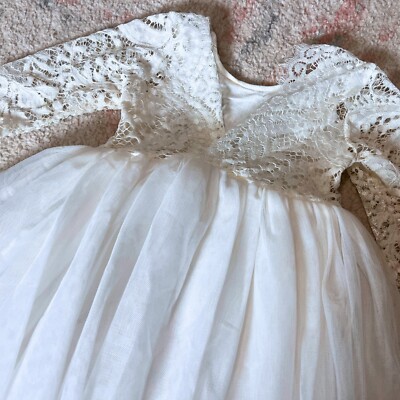 2T Lace Flower Girl Dress White Long-sleeve Floor Length Tulle | eBay 2T Lace Flower Girl Dress White Long-sleeve Floor Length Tulle | eBay