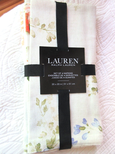 RALPH LAUREN SET OF 4 COTTON NAPKINS 20" X 20" MULTICOLOR FLORAL PAKISTAN NWT #1 - Picture 2 of 6