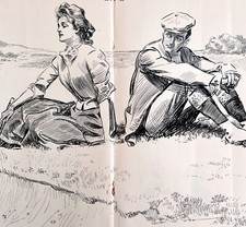 A Little Incident Golfing 1900 Victorian Charles Gibson Woodcut Print Art DWDD1