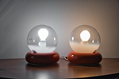 Set of 2 Rare TARGETTI SANKEY Orange TEMPTATION Globe Table Lamp Space Age 70s - Picture 2 of 16