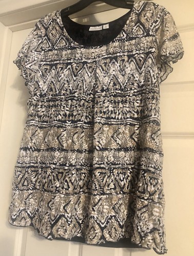 Kim Rogers Bohemian Lace Mesh Overlay Size S Pullover Ruffle Short Sleeve Tunic - Picture 2 of 10