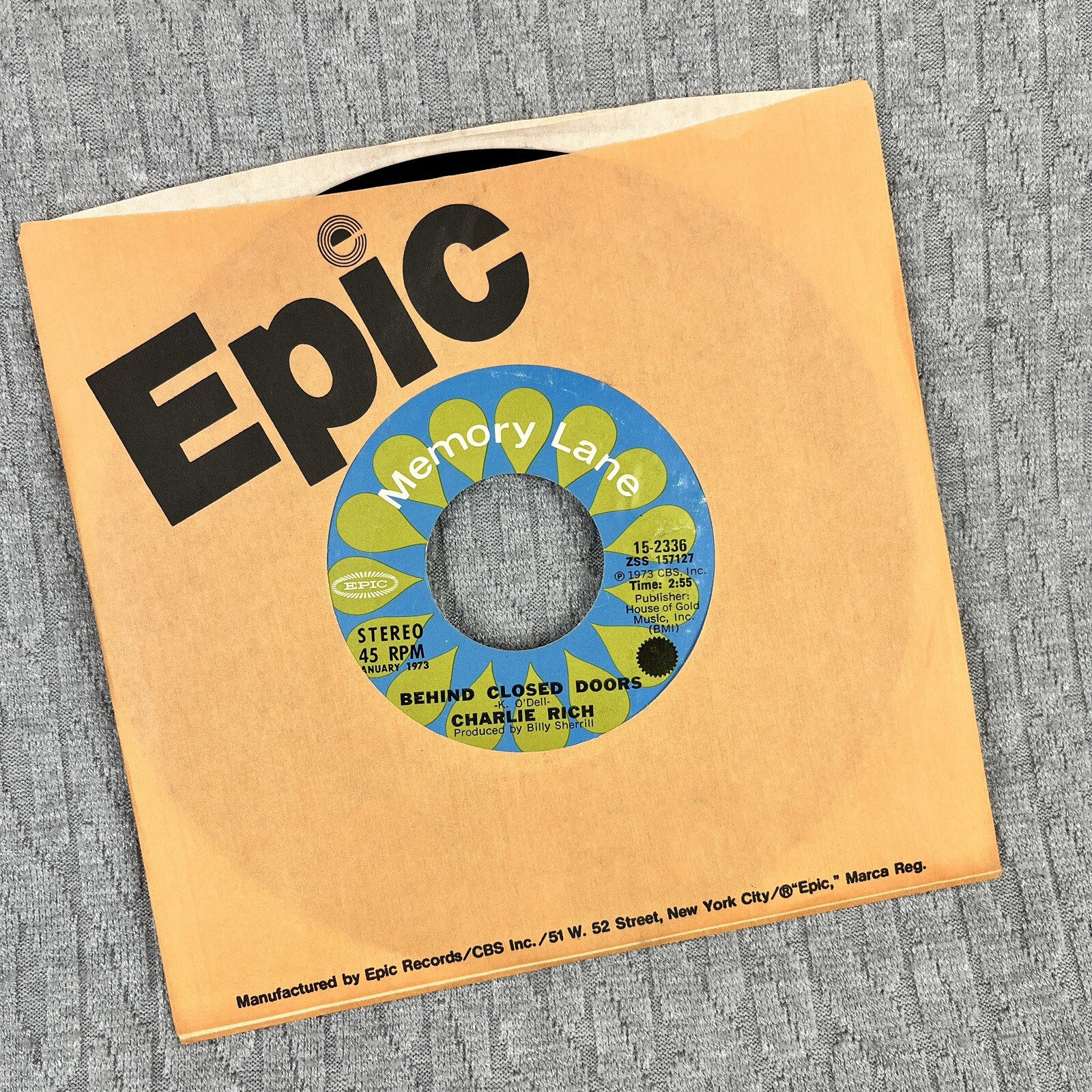 Vintage 45 RPM record Charlie Rich June 1972 epic records