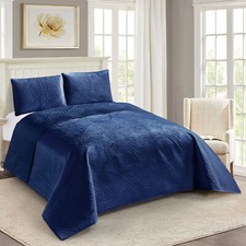 Virah Bella - Striped Navy - Lightweight Micromink Quilt Set
