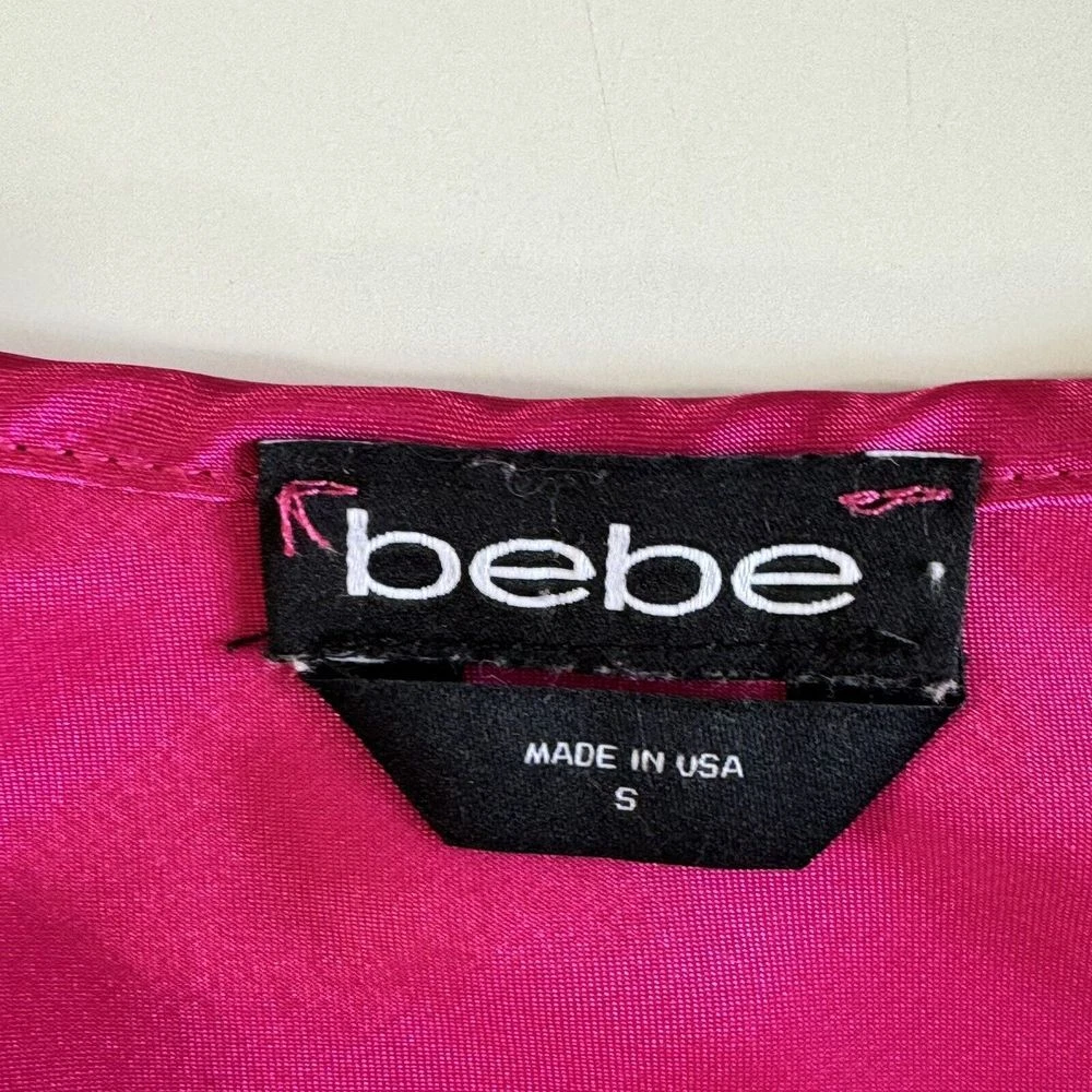 Abito Bebe slip donna piccolo rosa caldo raso scollo cappuccio midi festa data San Valentino