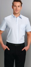 Benchmark Mens Fine Stripe Short Sleeve Classic Collar Shirt Left Chest Pocket