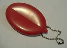RED RUBBER SQUEEZE CHANGE COIN  HOLDER PURSE WITH BEAD CHAIN KEY RING