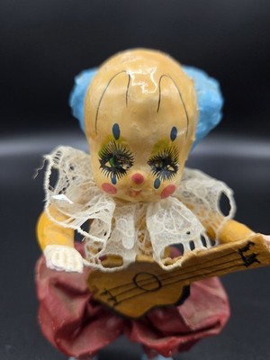 Vintage Mexican Folk Art Paper Mache Clown Circus Performer Clown W/ Guitar