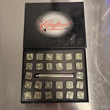 VTG COMPLETE CRAFTOOL 1/2" Block Letters ALPHABET LEATHER STAMP Leatherworking