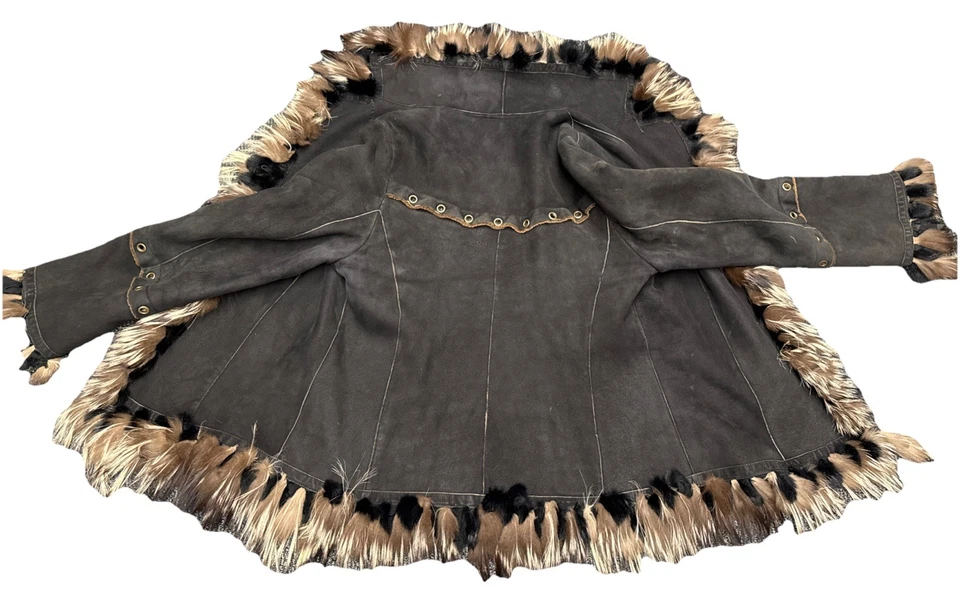 Italy Venezia Black real sheepskin shearling jacket real Fur Trim L/XL - Image 4 of 4