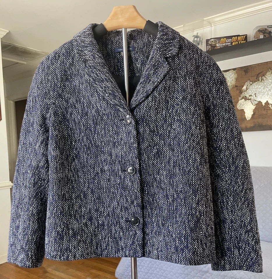 Blazer feminino Tommy Hilfiger azul preto tweed clássico peito único preppy 14 - Imagem 4 de 4