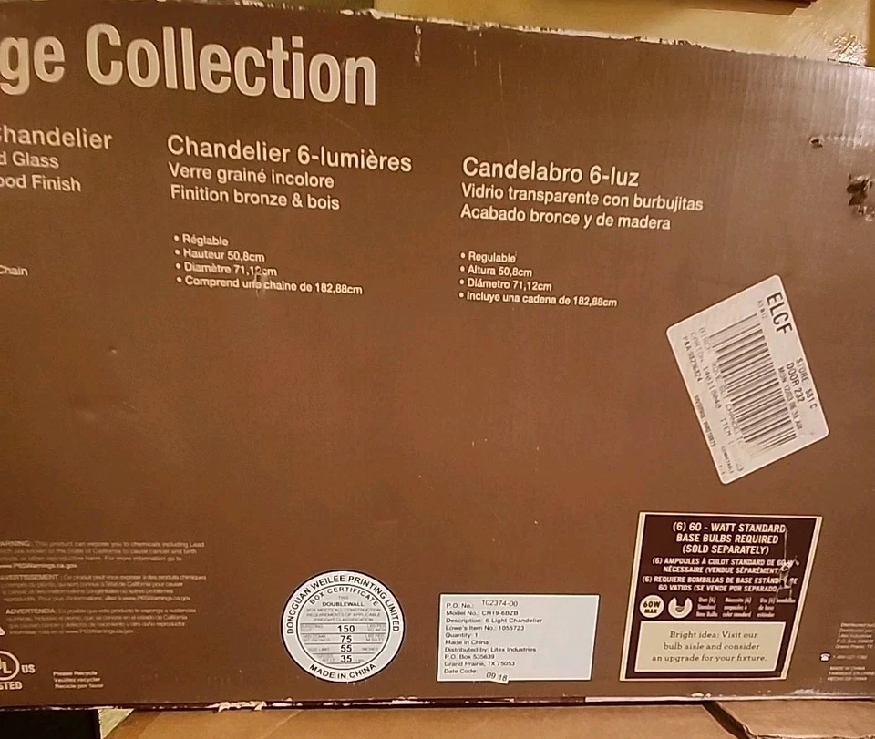 Lámpara de araña Lodge Birch Grove Aspen de bronce de 6 luces con vidrio transparente de semillas Foto 3 de 4