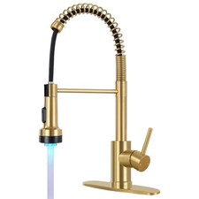 LED Kitchen Sink Faucet Pull Down Sprayer Single Handle Brushed Gold