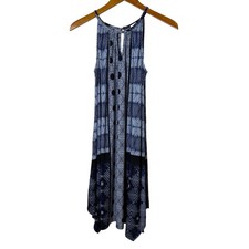 Chico's Women Dress 0P Blue Geometric Halter Boho Coastal Resortwear Chic Flowy