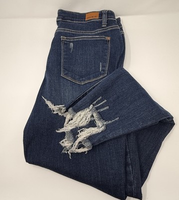 Judy Blue Jeans Women Sz 15/32 Dark Skinny Distressed Raw Hem Everyday Stretch*