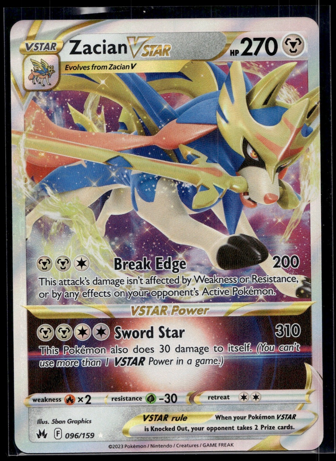 Zacian VSTAR Holo Ultra Rare SWSH: Crown Zenith 096/159 NM