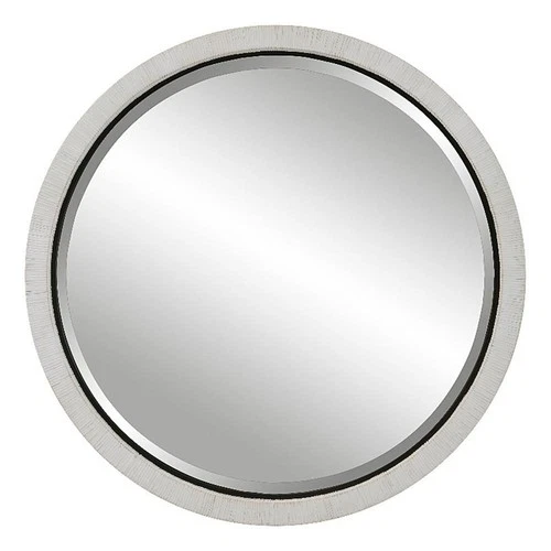 Uttermost Granada Round Contemporary Rattan and Iron Mirror in White - Picture 4 of 8