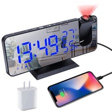 Projection Digital Alarm Clock for Bedroom with Radio USB Charger Temperature