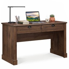 48" Computer Desk with 2 Drawers, Home Office Desk, Wooden Workstation, Brown