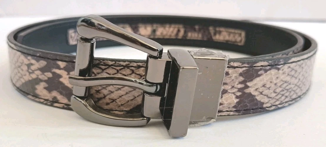 Nine West Snakeskin Belt Genuine Snake Leather Reptile Print Neutral Brown XL 1\