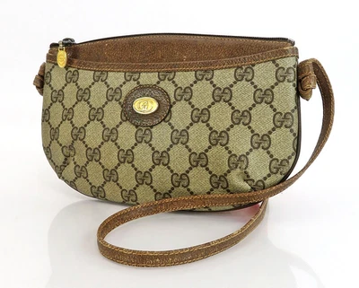 Authentique sac à main bandoulière vintage GUCCI marron GG PVC toile et... - Photo 1/4