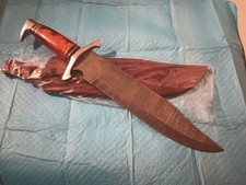 VERY NICE 18" Hand Forged Bowie Knife DAMASCUS STEEL BLADE With Leather Sheath