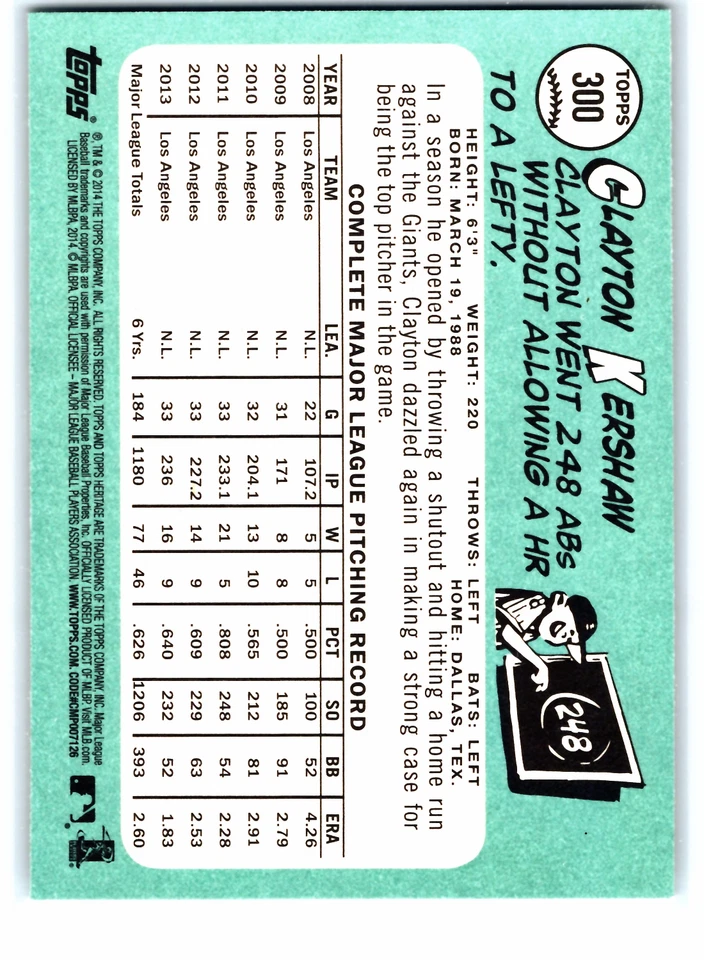 2014 Topps Heritage - Action Variation Clayton Kershaw #300 SP - Image 2 of 2