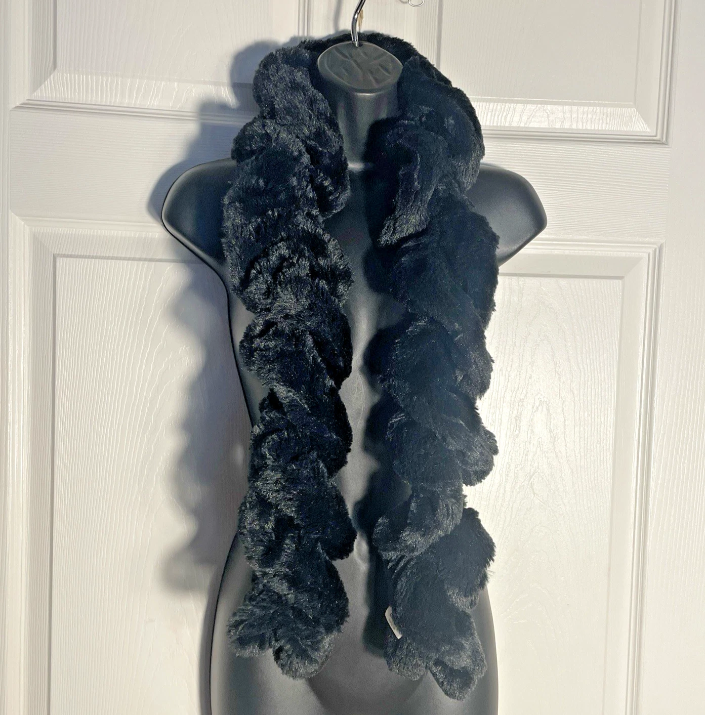 Faux Fur Twisted Scarf Adult One Size Black 52 Inches Cozy Soft Winter Accessory