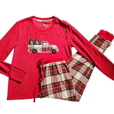 Eddie Bauer Women's Family Holiday Pajamas Red Tartan Plaid Truck Ladies Small
