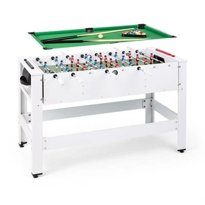 KLARFIT Billardtisch Kicker Spieltisch 2in1 Tischfussball Multigame inkl Zubehör weiß