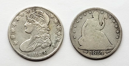 1834 Capped Bust Half Dollar & 1854 w/Arrows Seated Liberty Half Dollar