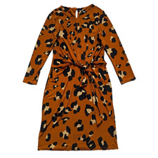 Wallis Dress UK 12 EU 40 US 8 Burnt Orange Animal Sleeve Long Sleeve Tie Front