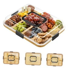  Charcuterie Board 14.5"L x 11.5"W, 8 Compartment Black Handles, 8 Compartment