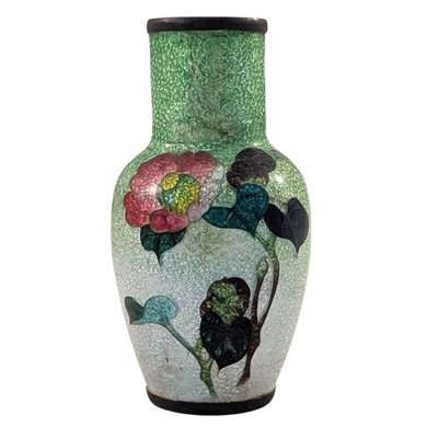 Ota Toshiro Antique Japanese Miniature Green Ginbari Cloisonne Vase Flower - Image 1 of 4