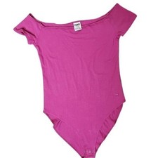 Victorias Secret Pink Off-Shoulder Bodysuit Medium Fuchsia hot pink Cotton Blend
