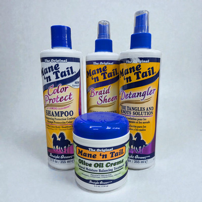 Mane 'n Tail Haarpflege Shampoo, Entwirrer, Zopfglanz Spray & Olivenölcremes