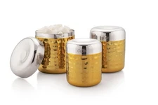 Stainless steel, Copper Plated set of 3 Storage Jar set of Tea, Coffee & Sugar